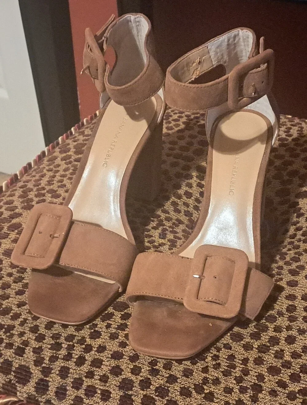 Banana Republic Tan Suede Block Heel Sandals with Buckle